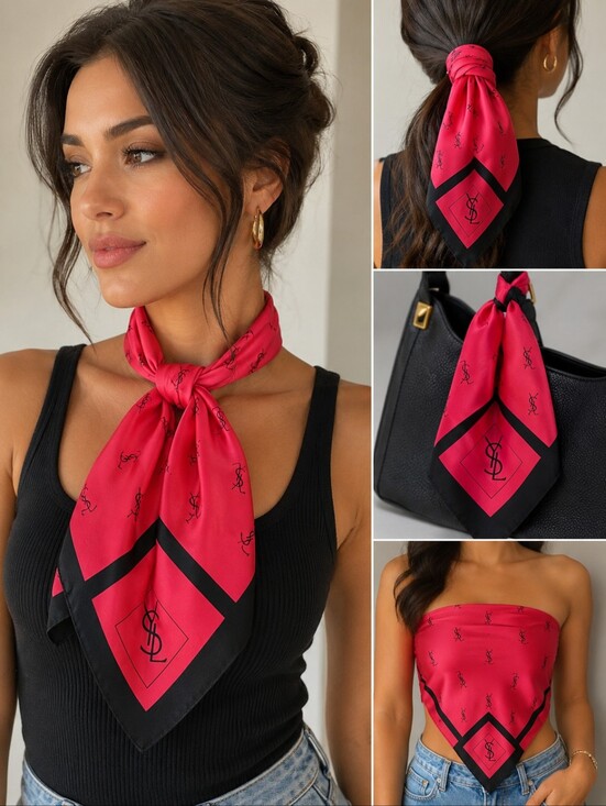 Yves Saint Laurent Accessories - Vintage Yves Saint Laurent 100% Silk Red & Black Scarf